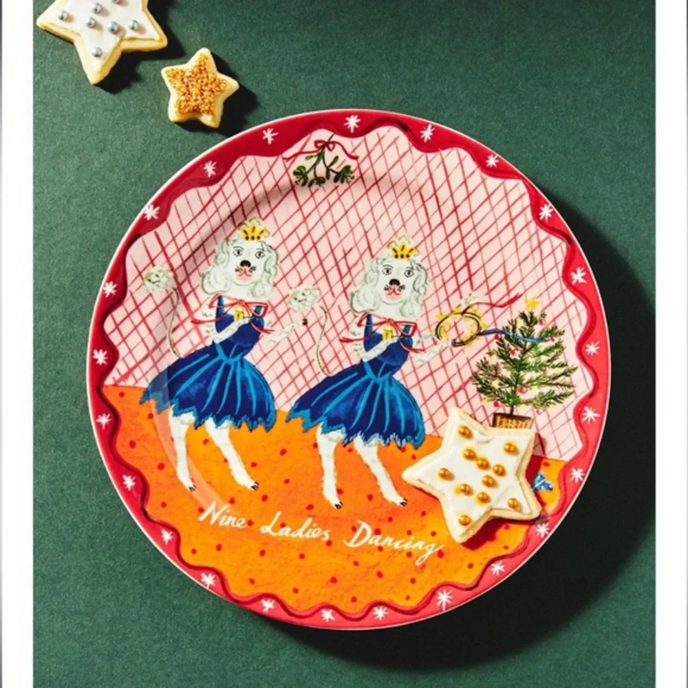 Anthropologie Emily Maude Twelve 12 Days Christmas Plate 9 Ladies Dancing